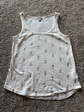 Old Navy White Tank with Gold Pineapple Motif